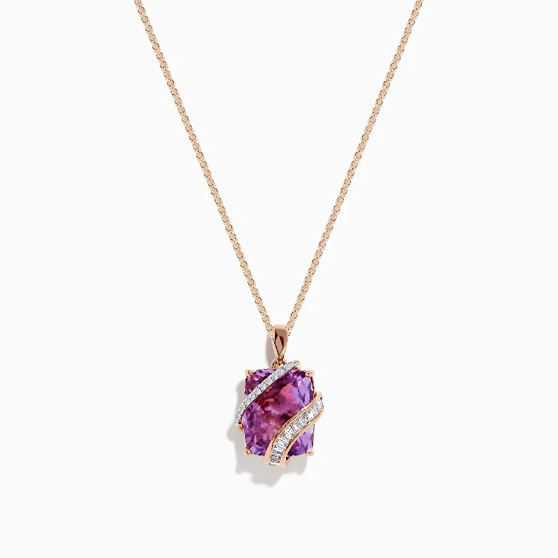 gold plated necklace-14K Rose Gold Pink Amethyst and Diamond Pendant