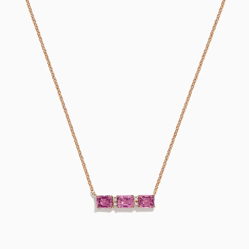 minimalist gold necklace-14K Rose Gold Pink Sapphire and Diamond Bar Necklace