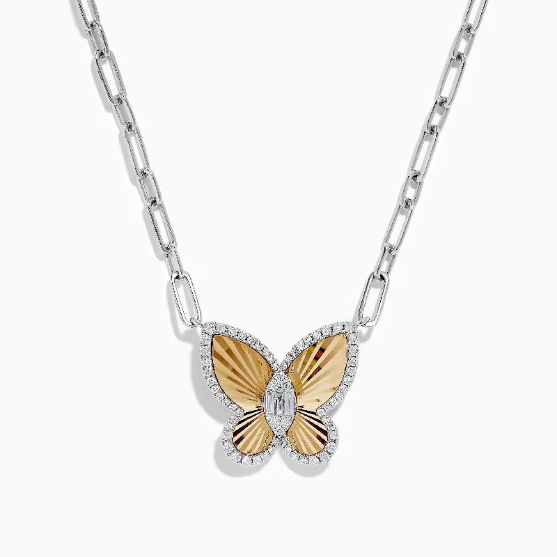 sterling silver pendant necklace-14K Two-Tone Gold Diamond Butterfly Necklace