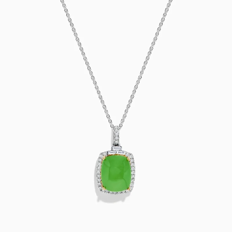 elegant crystal necklace-14K Two-Tone Gold Jade and Diamond Pendant