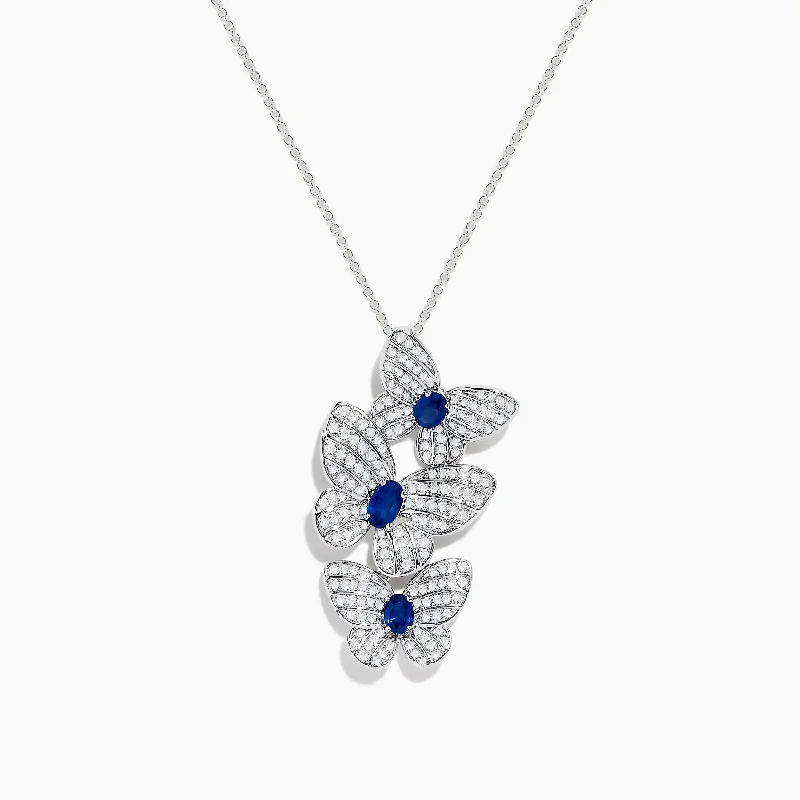 lucky star necklace-14K White Gold Blue Sapphire and Diamond Multi Butterfly Pendant