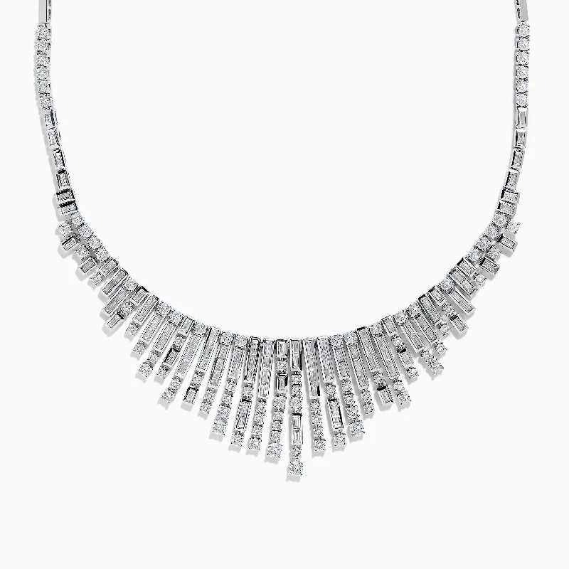 beaded necklace for women-14K White Gold Diamond Fringe Necklace