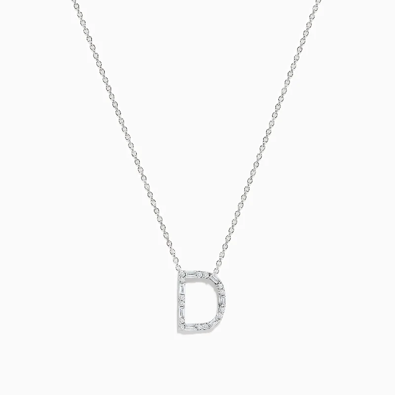 crystal stone necklace-14K White Gold Diamond Initial "D" Pendant