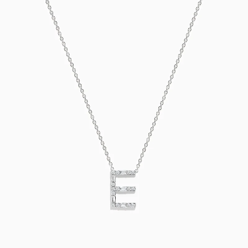 gold choker necklace-14K White Gold Diamond Initial "E" Pendant