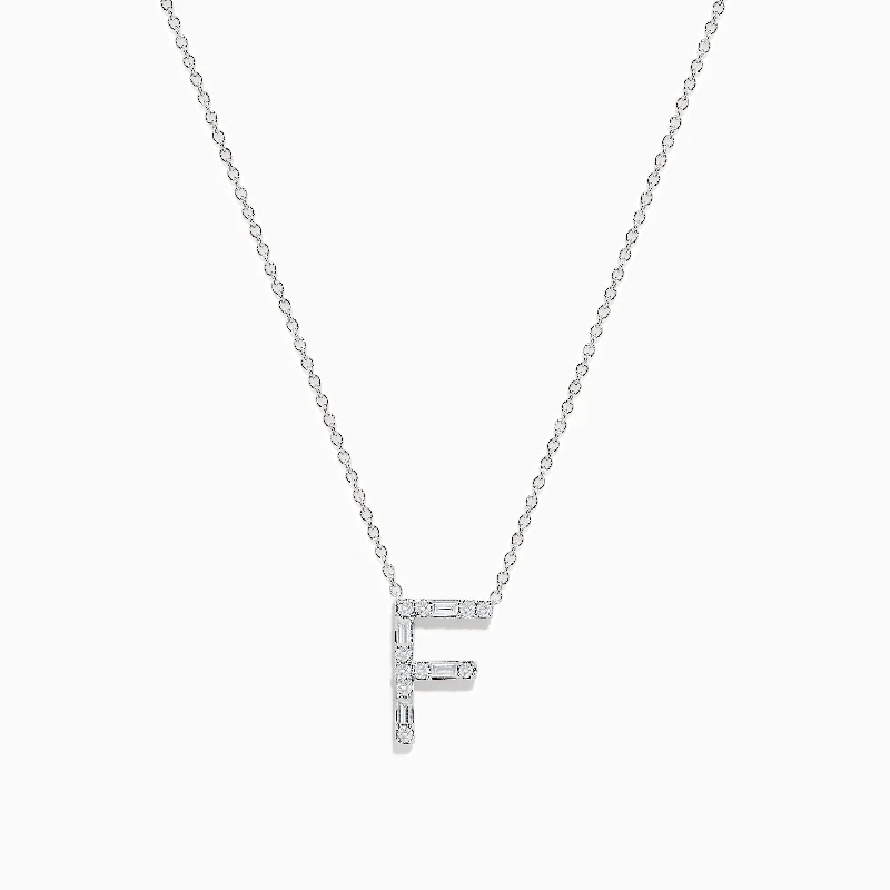 silver necklace with pendant-14K White Gold Diamond Initial "F" Pendant