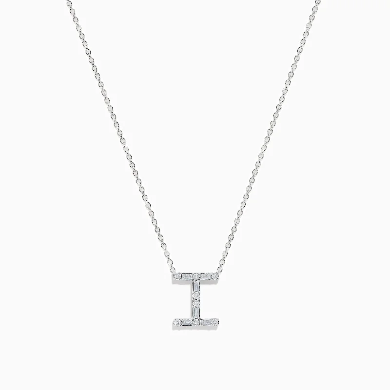 engraved gold necklace-14K White Gold Diamond Initial "I" Pendant