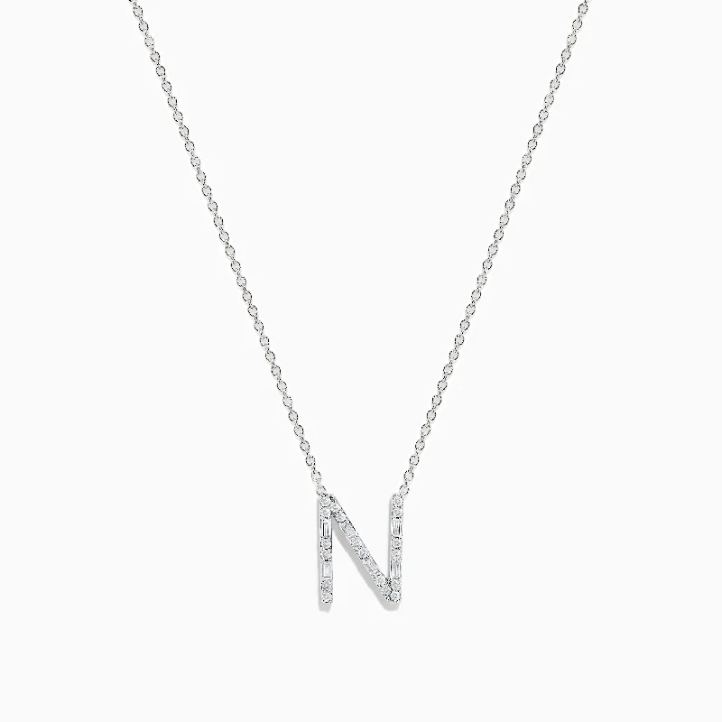 moonstone necklace-14K White Gold Diamond Initial "N" Pendant