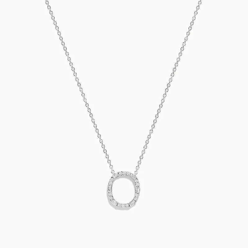 birthstone charm necklace-14K White Gold Diamond Initial "O" Pendant