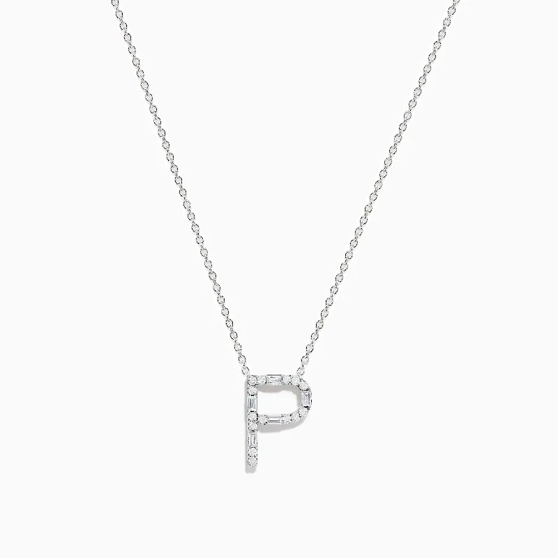 personalized dog tag necklace-14K White Gold Diamond Initial "P" Pendant