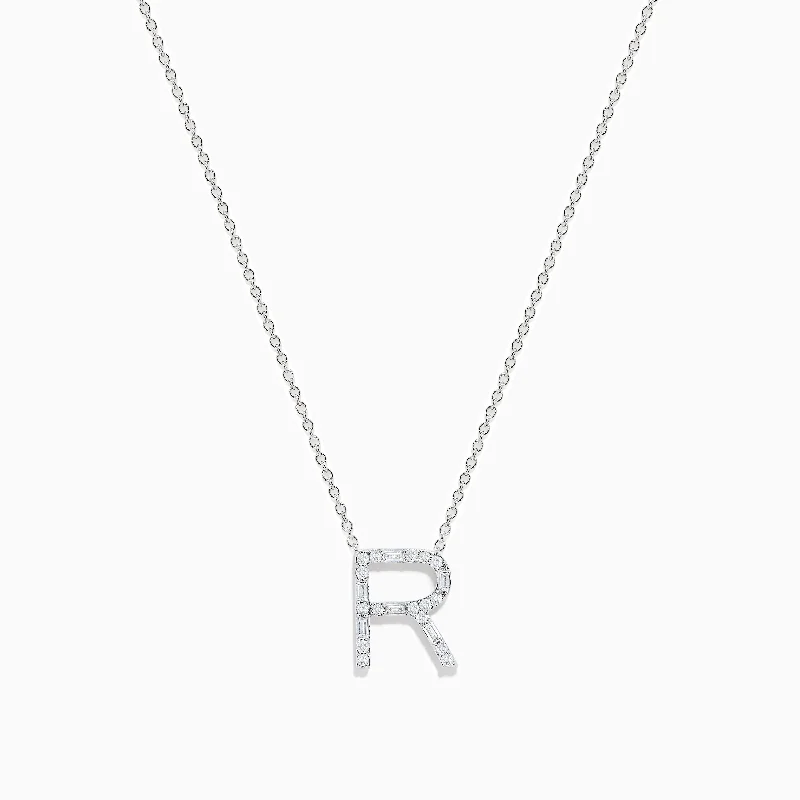 two-tone necklace-14K White Gold Diamond Initial "R" Pendant