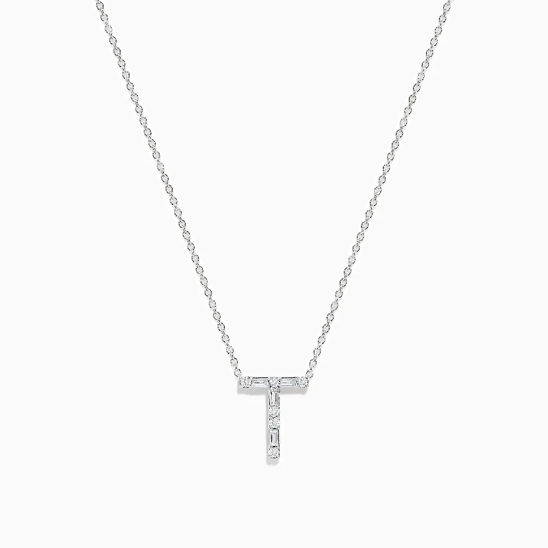 floral necklace for women-14K White Gold Diamond Initial "T" Pendant