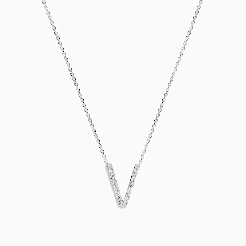 gemstone pendant necklace-14K White Gold Diamond Initial "V" Pendant