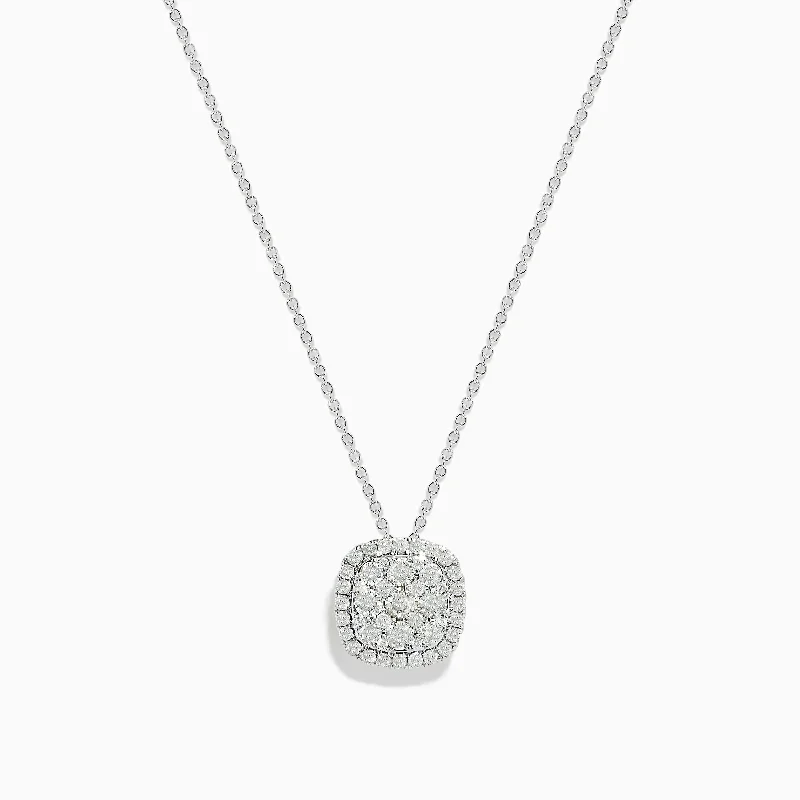 engraved gold necklace-Pave Classica 14K White Gold Square Diamond Pendant 0.98 TCW