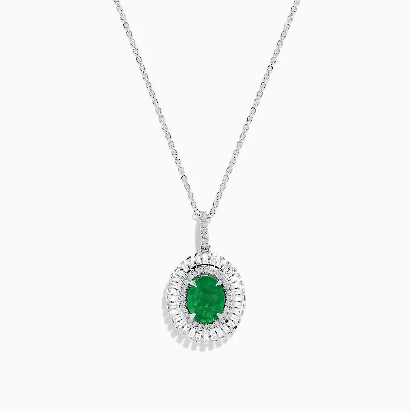 layered gold necklace-14K White Gold Emerald and Diamond Pendant