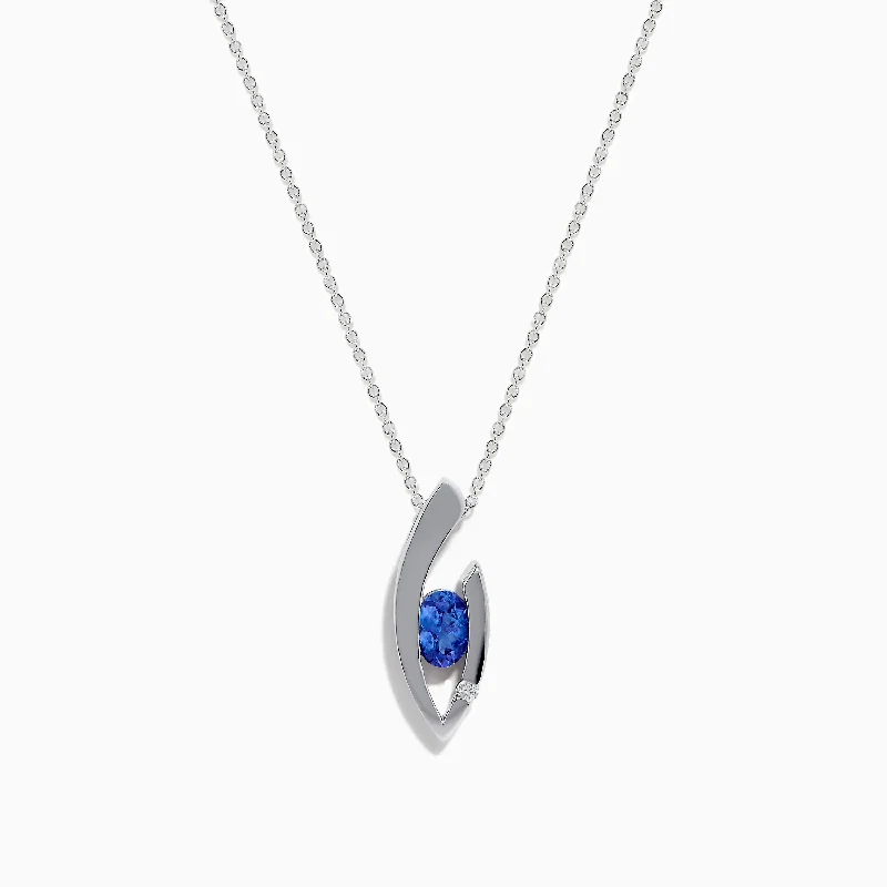 dainty heart necklace-14K White Gold Tanzanite and Diamond Pendant