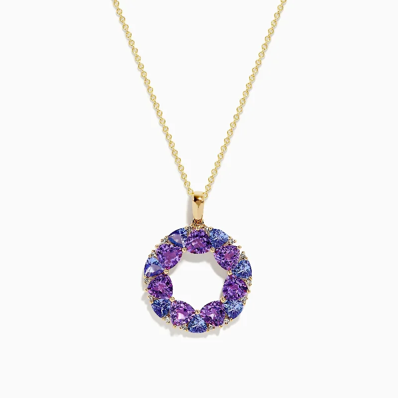 snake chain necklace-14K Yellow Gold Amethyst, Tanzanite and Diamond Pendant