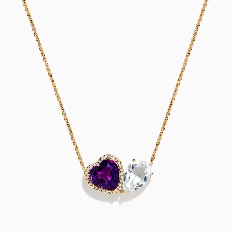 custom engraved necklace-14K Yellow Gold Amethyst, White Topaz, and Diamond Necklace