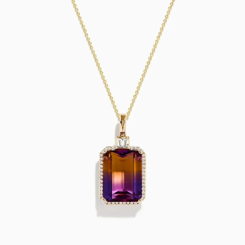 silver heart necklace-14K Yellow Gold Ametrine and Diamond Pendant