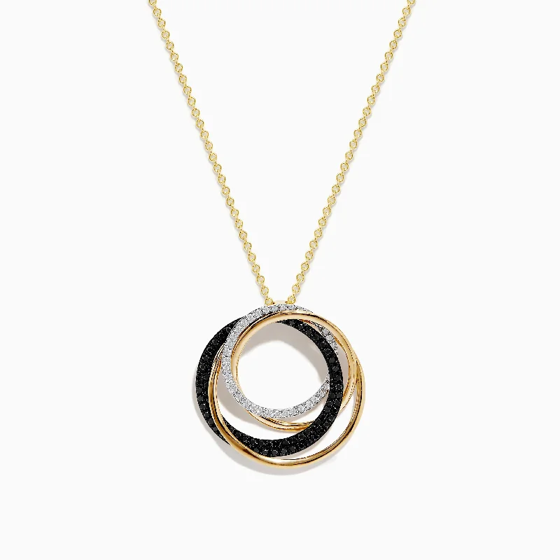 multi-layered pendant necklace-14K Yellow Gold Diamond and Black Diamond Circles Pendant