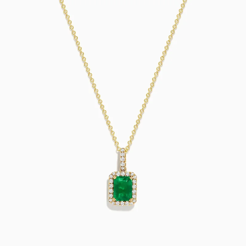 vintage pearl necklace-14K Yellow Gold Diamond and Emerald Pendant