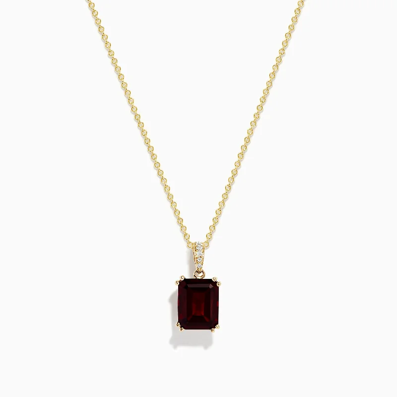 delicate rose gold necklace-14K Yellow Gold Diamond and Garnet Pendant