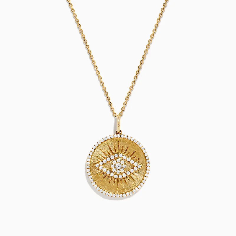 couple’s name necklace-14K Yellow Gold Diamond Evil Eye Pendant