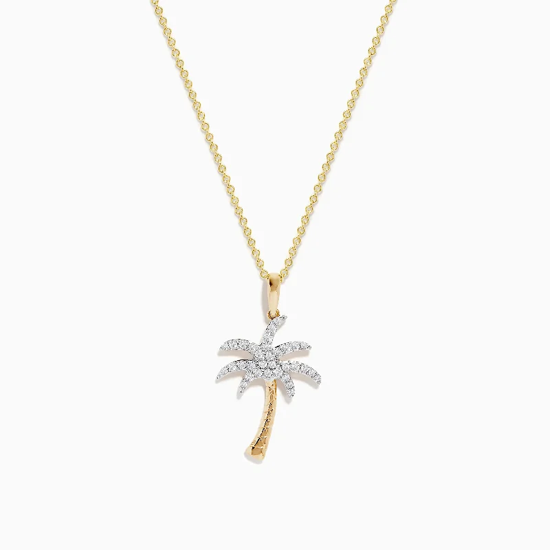 adjustable pearl necklace-14K Yellow Gold Diamond Palm Tree Pendant