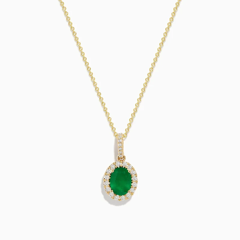 women’s gold choker necklace-14K Yellow Gold Emerald and Diamond Pendant