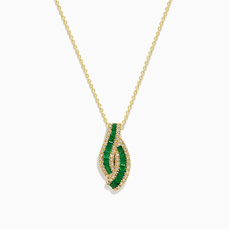 gold choker necklace-14K Yellow Gold Emerald and Diamond Pendant