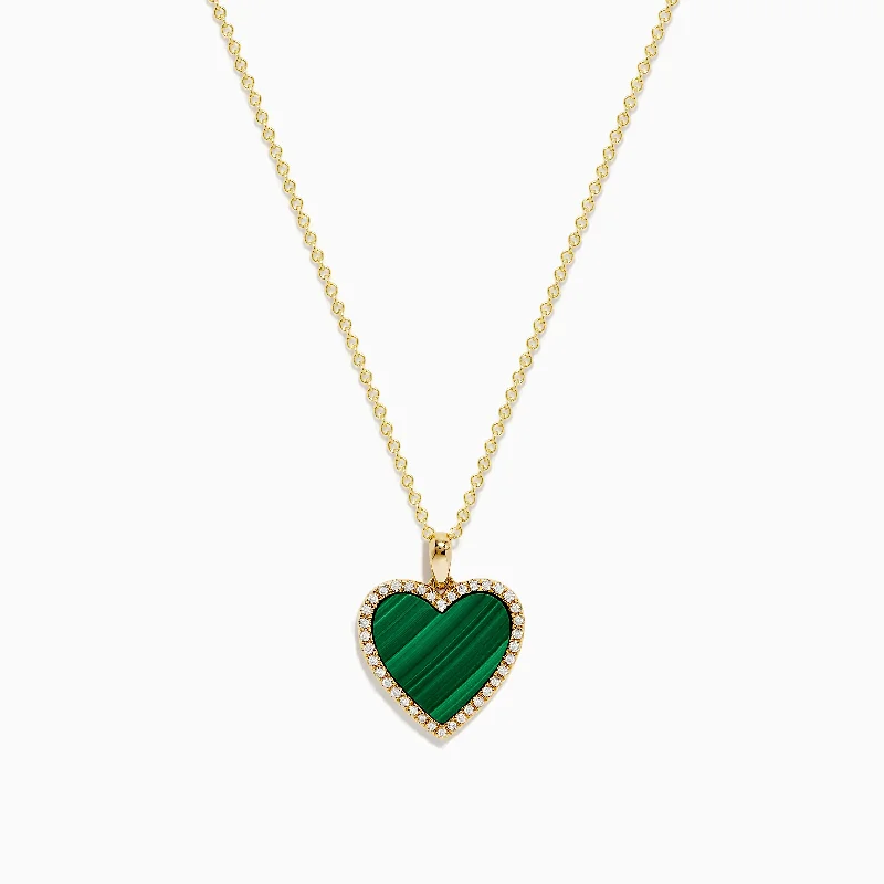 infinity symbol necklace-14K Yellow Gold Malachite and Diamond Heart Pendant