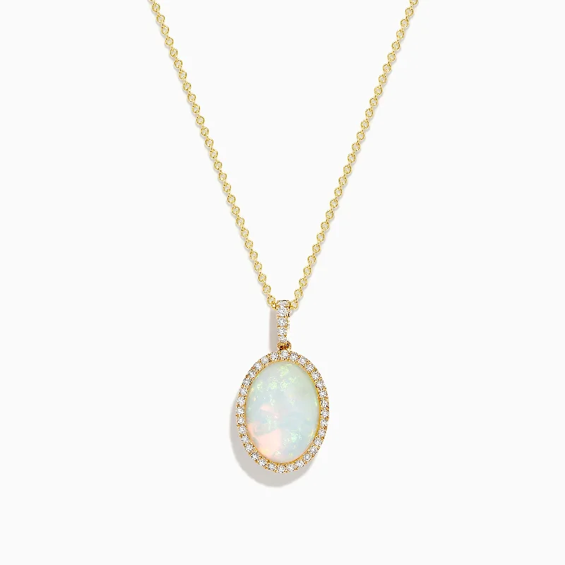 silver nameplate necklace-14K Yellow Gold Opal and Diamond Pendant