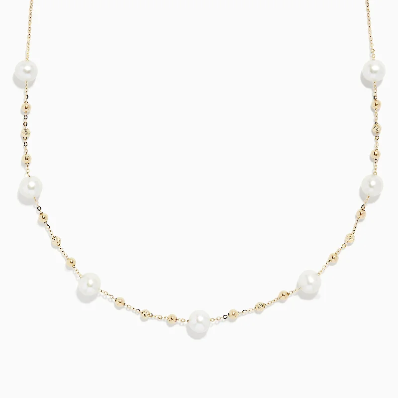 sterling silver drop necklace-14K Yellow Gold 16" Pearl Station Necklace