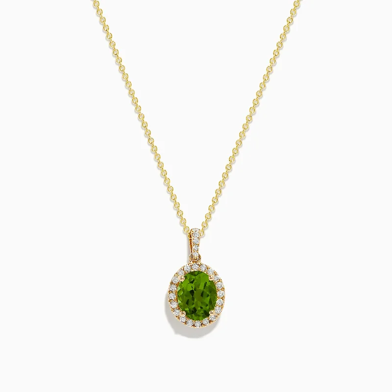 engraved sterling silver necklace-14K Yellow Gold Peridot and Diamond Pendant