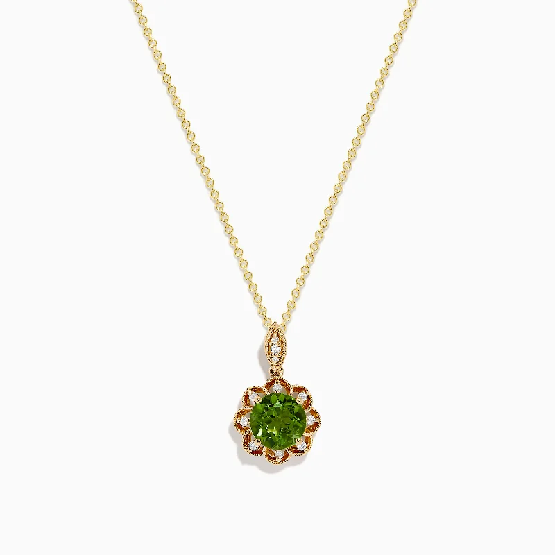 gold crystal necklace-14K Yellow Gold Peridot and Diamond Pendant