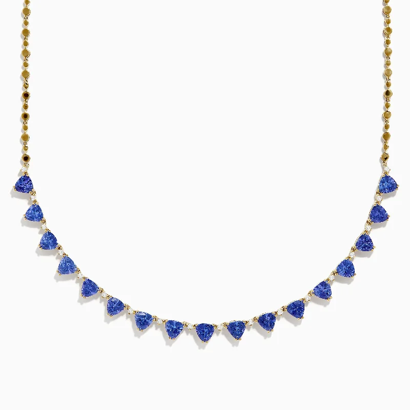 personalized letter necklace-14K Yellow Gold Tanzanite and Diamond Necklace