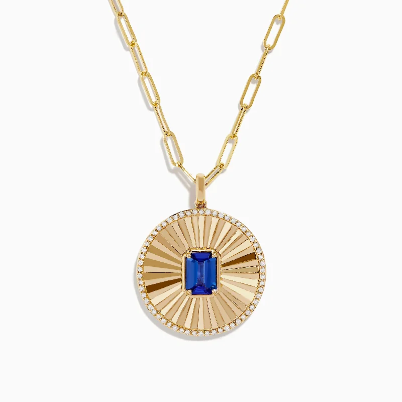 geometric pendant necklace-Nahla Siri 14K Yellow Gold Tanzanite and Diamond Pendant