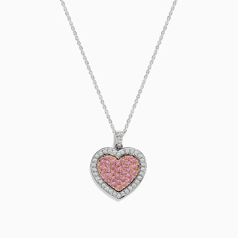 leather necklace for women-18K Two-Tone Gold White and Pink Diamond Heart Pendant