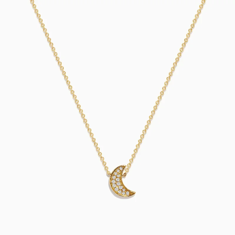 flower pendant necklace-925 Gold Plated Sterling Silver Diamond Crescent Moon Pendant