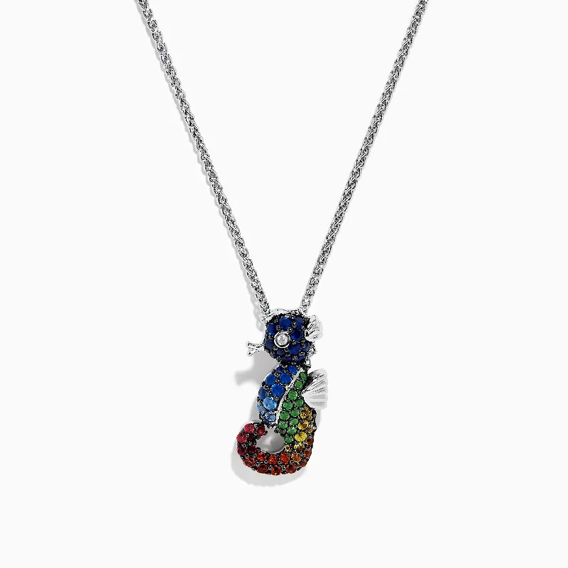 custom letter necklace-925 Seaside Sterling Silver Multi Sapphires Seahorse Pendant