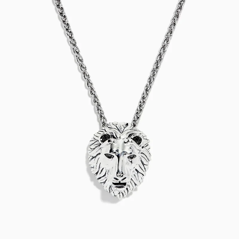 trendy pendant necklace-925 Sterling Silver Black Diamond Lion Pendant, 0.07 TCW