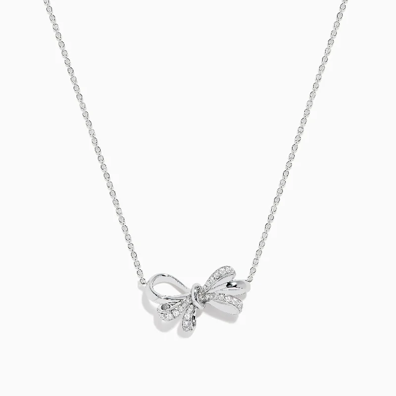 boho chic necklace-925 Sterling Silver Diamond Bow Necklace