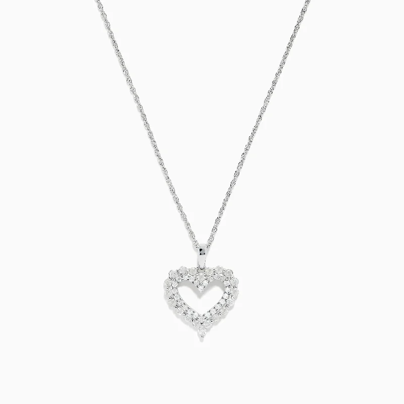 gemstone charm necklace-925 Sterling Silver Diamond Heart Pendant