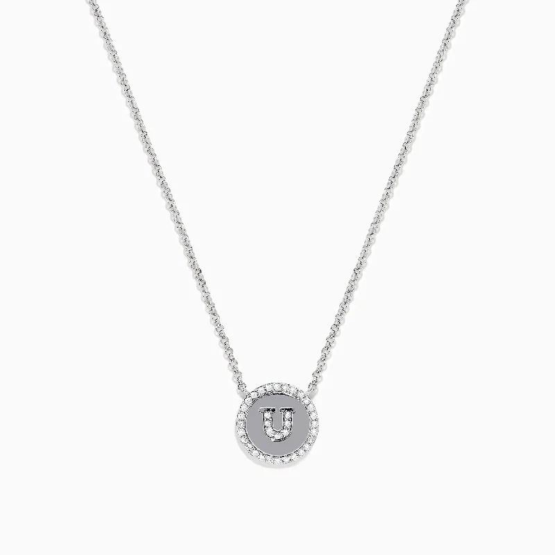 personalized name necklace-925 Sterling Silver Diamond Initial Letter "U" Necklace, 0.15 TCW