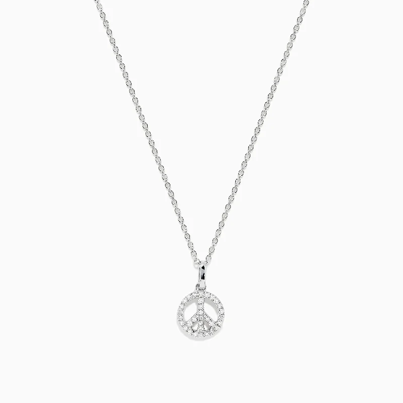 mother’s day necklace-925 Sterling Silver Diamond Peace Sign Necklace