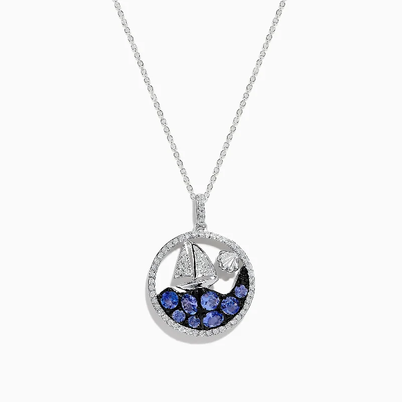 custom diamond necklace-925 Sterling Silver Tanzanite and Diamond Sailboat Pendant