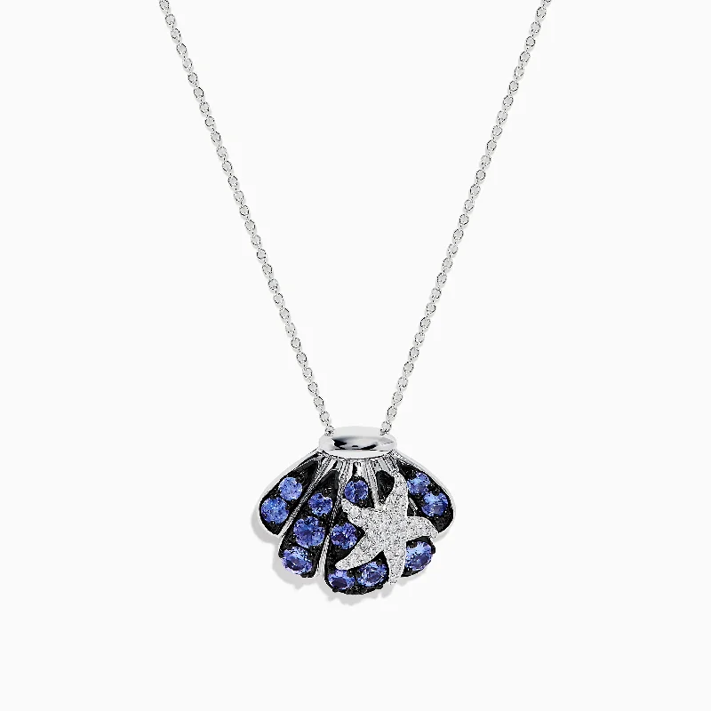 elegant crystal necklace-925 Sterling Silver Tanzanite and Diamond Seashell Pendant