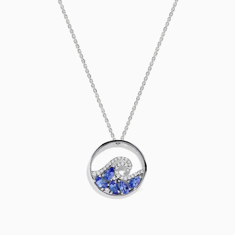 infinity necklace-925 Sterling Silver Tanzanite and Diamond Wave Pendant