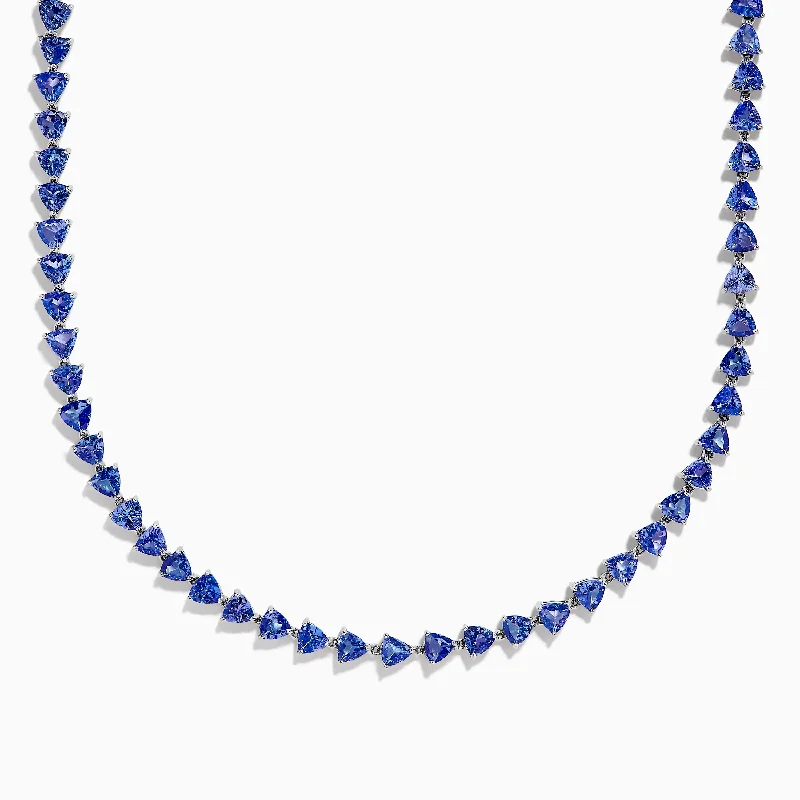 antique silver necklace-Nahla Siri Sterling Silver Tanzanite Trillion Cut Tennis Necklace