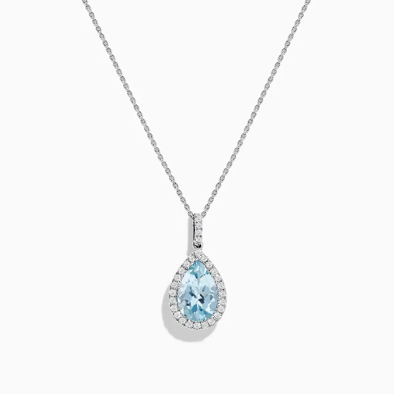 gold plated necklace-Aquarius 14K White Gold Aquamarine and Diamond Pendant