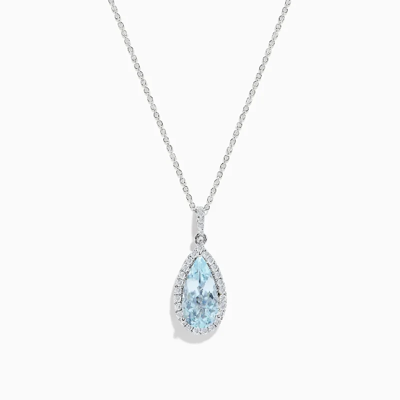 dainty initial necklace-Aquarius 14K White Gold Aquamarine and Diamond Teardrop Pendant